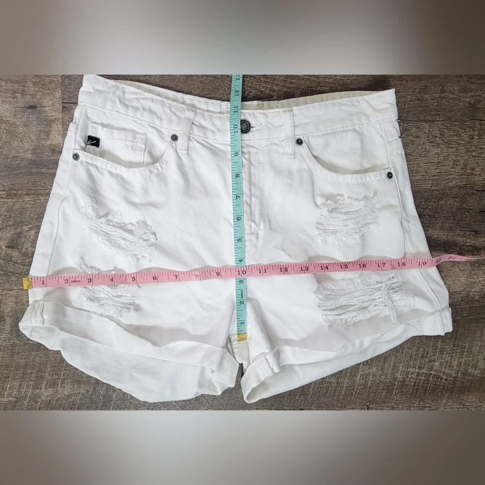 KanCan Tanner Distressed Mini Jean Shorts Women's M White 100% Cotton Cuff Leg - Picture 10 of 11